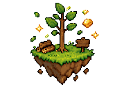 A young sapling on a floating island, dropping leaves and a golden nugget