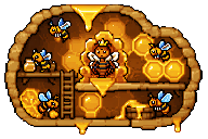 Inside a glowing beehive: honeycomb, worker bees and a crowned queen